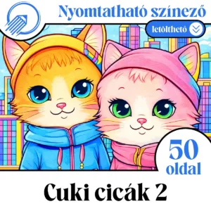 Nyomtatható cicás színező gyerekeknek 50 oldalon