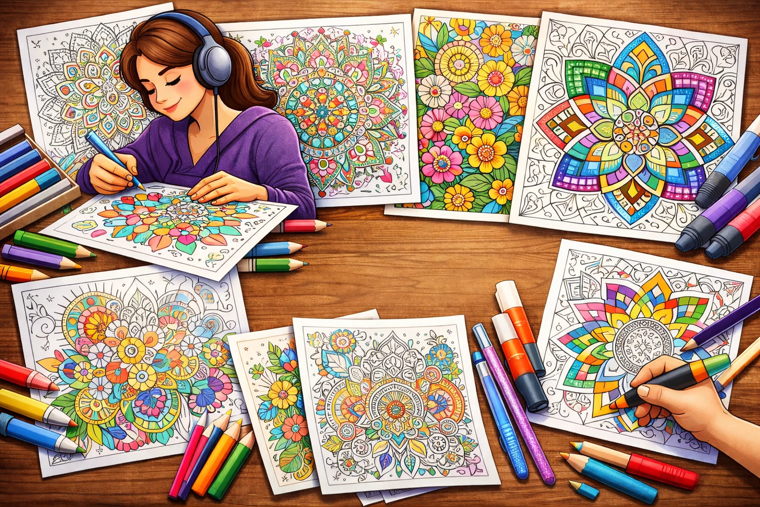 Nyomtatható színező felnőtteknek stresszoldáshoz és kikapcsolódáshoz.