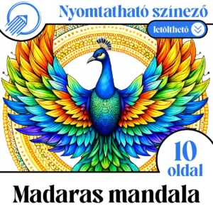 Nyomtatható modern, madaras mandala színező